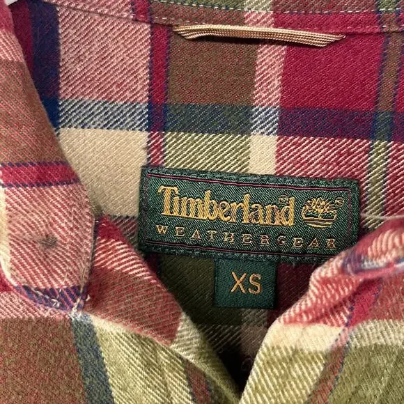 TIMBERLAND Shirt Mens XS Heavy Brushed Flannel Plaid Lumberjack Button Up Red - Picture 5 of 16